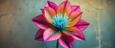 Flower with geometric petal design showcased in a vivid halftone texture over a grunge backdrop photo