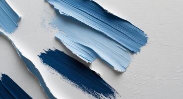 Closeup of a canvas with textured background and abstract blue brush strokes. photo