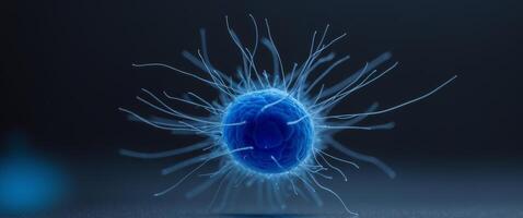 Intricate Blue Cell with Filamentous Projections on Dark Background photo