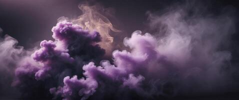 Abstract Background with Layers of Dense Smoke in Deep Purples and Black Illuminated by Light Streaks photo