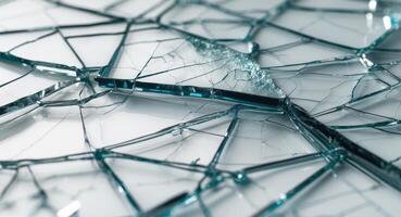 Clear checkered background visible through high resolution image of cracked glass. photo