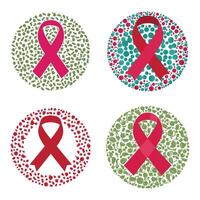 Circular Red Ribbon Awareness Icons with Diverse Backgrounds vector