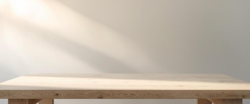 Empty wooden table with a blurred background creating a simple and clean atmosphere for any display. photo
