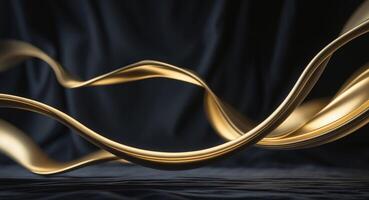 Abstract flowing golden curves on black background creates a modern look for your designs photo
