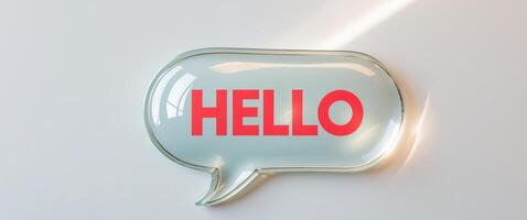 Glossy Hello Speech Bubble Graphic Design. photo
