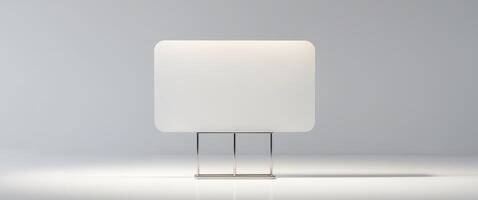 there is a white blank sign on a white stand. photo