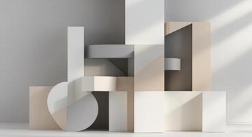 Abstract Geometric Shapes Composition in Neutral Tones. photo