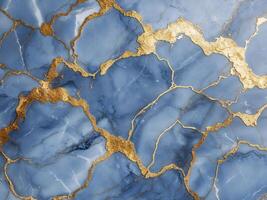 Blue marble background texture with gold veins for design projects photo