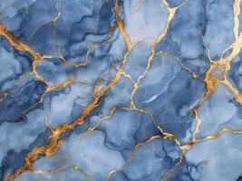 Blue marble background texture with gold veins for design projects. photo