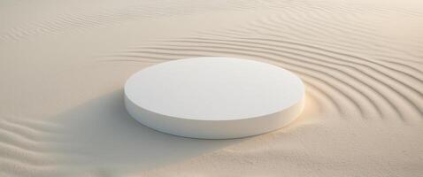 White round table in the desert with sand ripples photo