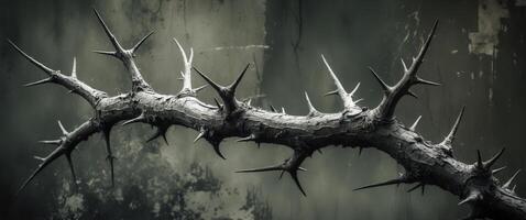A close up of a thorny branch with a dark background photo