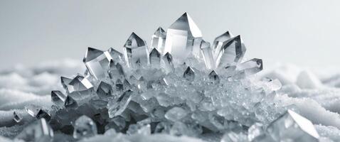a close up of a cluster of crystals on a pile of ice photo