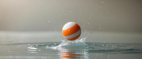 An orange and white egg is floating in water photo