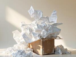 A box with crumpled paper on top of it photo