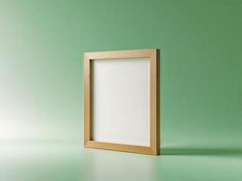 A blank wooden frame on a green background photo