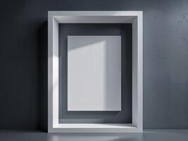 White empty frame on a grey wall photo