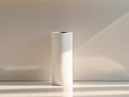A roll of toilet paper on a table photo
