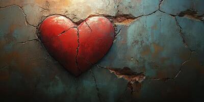 Heart symbol painted on cracked wall illustrating love and resilience in urban environment photo