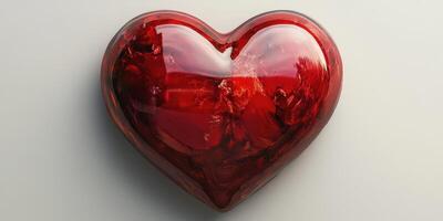 Heart-shaped decorative object in vibrant red color resting on a smooth surface photo