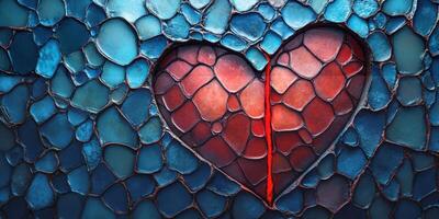 Beautiful heart design made of colorful glass pieces in shades of blue and red photo