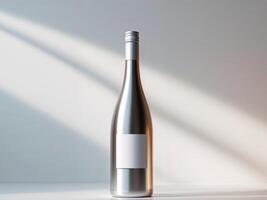 A wine bottle with a white label on it photo