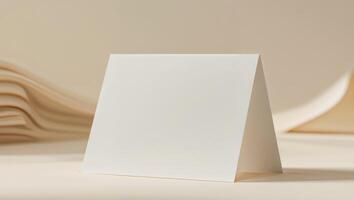 Blank white card on a table with beige background photo