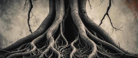 A tree with roots on a grungy background photo