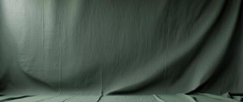 blank uncoated canvas or scrim for background long and wide panoramic banner background from rough linen dark green cloth or burlap. photo