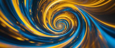 Futuristic swirl of golden yellow and blue tones creating dynamic effect. photo