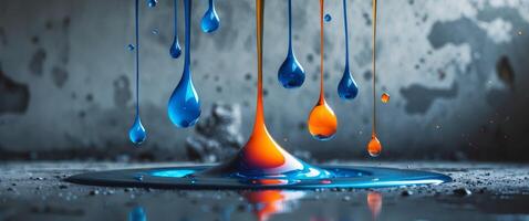 A colorful liquid dripping from a drop of paint photo