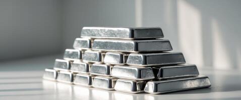 Silver bars stacked on top of each other photo