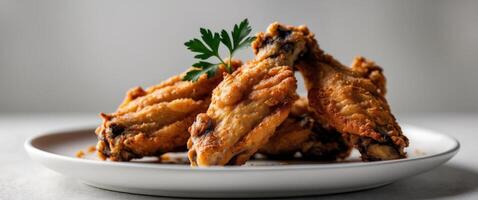 Fried chicken wings on a white plate photo