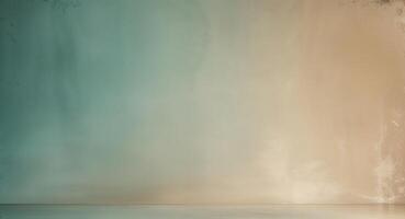 Soft lighting and gradient color design on teal background transitioning to beige with vintage grunge texture. photo