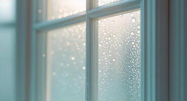Soft Focus Window with Droplets in Cool Daylight. photo