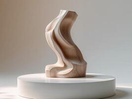 Wooden sculpture mockup carved from a single trunk displayed on a clean white surface photo