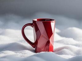 Glossy red ceramic mug on pristine white backdrop - sleek design for hot beverage branding photo