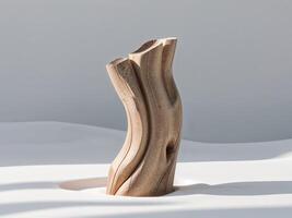 Wooden sculpture mockup carved from a single trunk displayed on a white surface photo