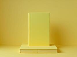 Blank yellow hardcover book , mockup on yellow background photo