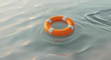 Orange Lifebuoy Floating on Calm Water Surface with Ripples photo