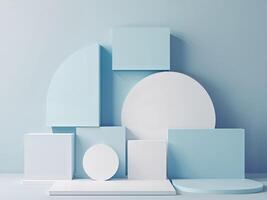 Serene Composition of Geometric Shapes in Pastel Blue and White for Product Display Backdrop. photo