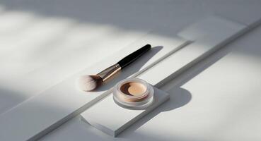 Exploring the art of makeup application with foundation and brush on a smooth surface photo