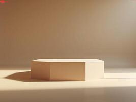 Empty platform podium on beige background with shadow photo