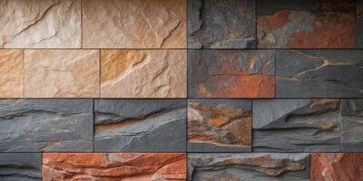 Natural Stone Wall Texture with Rich Color Variations for Background Design photo