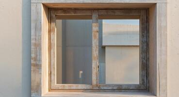 A window with a wooden frame and a wooden window sill photo