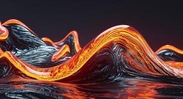 A wave of lava is flowing over a black surface photo
