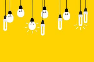 hanging light bulbs with yellow background vector