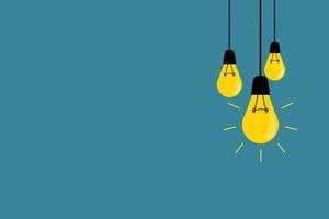 hanging light bulb with blue background best for presentation template vector