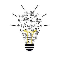 light bulb with physic formulas doodle vector