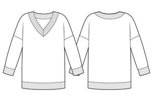 Knitted sweater v-neck with drop shoulders vector