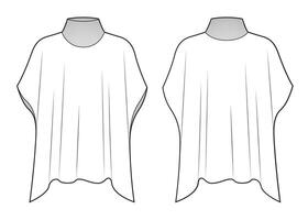 Womans cape poncho flat sketch vector